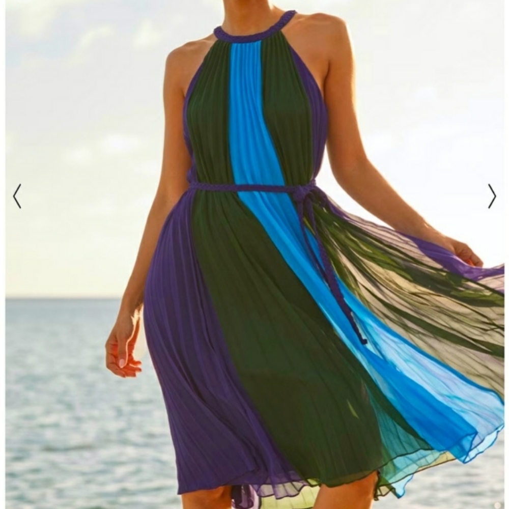 White House Black Market Purple and Blue Midi Dress